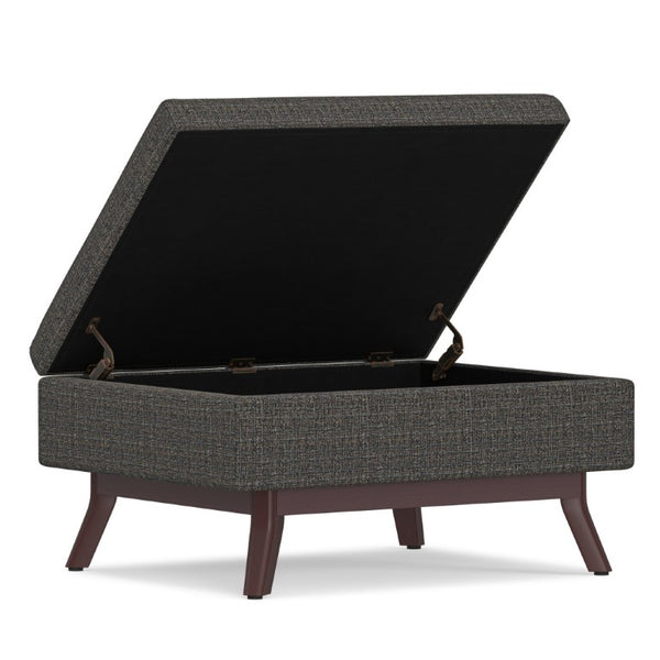 34 Inch Tufted Ebony Brown Fabric Ottoman with Hidden Interior Storage Compartment