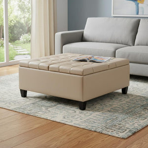36 Inch Tufted Faux Leather Storage Ottoman Elegant Accent for Any Living Room