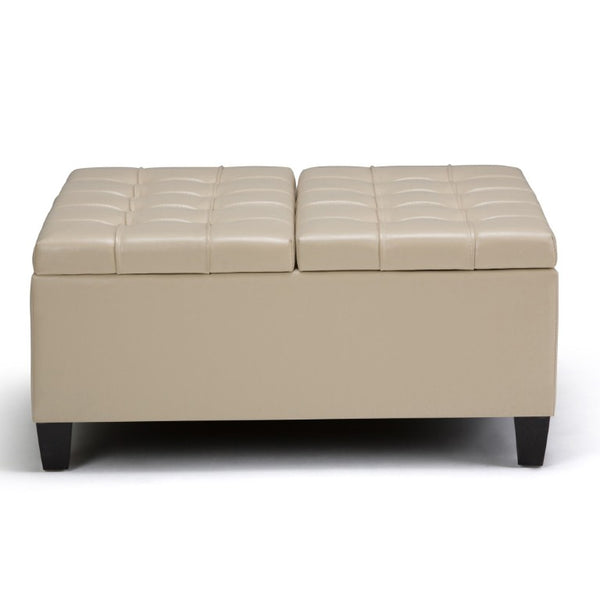 HomeRoots 36 Inch Tufted Faux Leather Storage Ottoman Elegant Accent for Any Living Room 641750