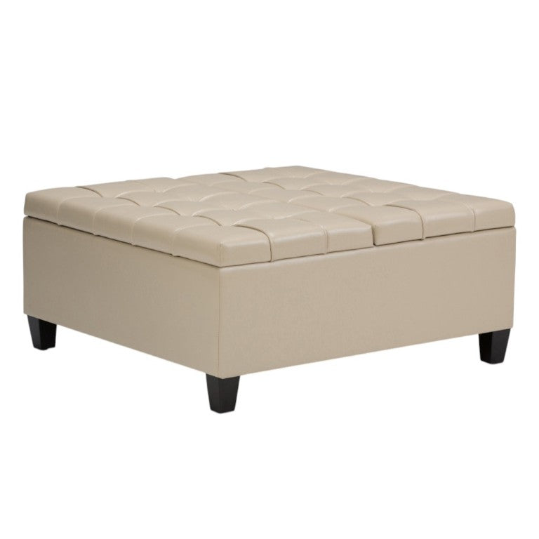 HomeRoots 36 Inch Tufted Faux Leather Storage Ottoman Elegant Accent for Any Living Room 641750