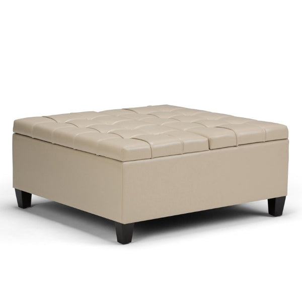 36 Inch Tufted Faux Leather Storage Ottoman Elegant Accent for Any Living Room