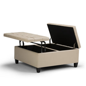 36 Inch Tufted Faux Leather Storage Ottoman Elegant Accent for Any Living Room