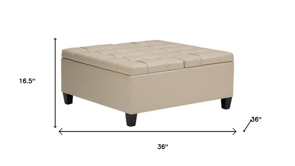 36 Inch Tufted Faux Leather Storage Ottoman Elegant Accent for Any Living Room