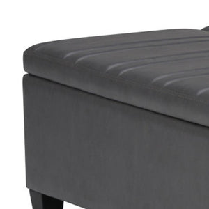 36 Inch Round Faux Leather Storage Ottoman with Stone Espresso Finish for Living Rooms