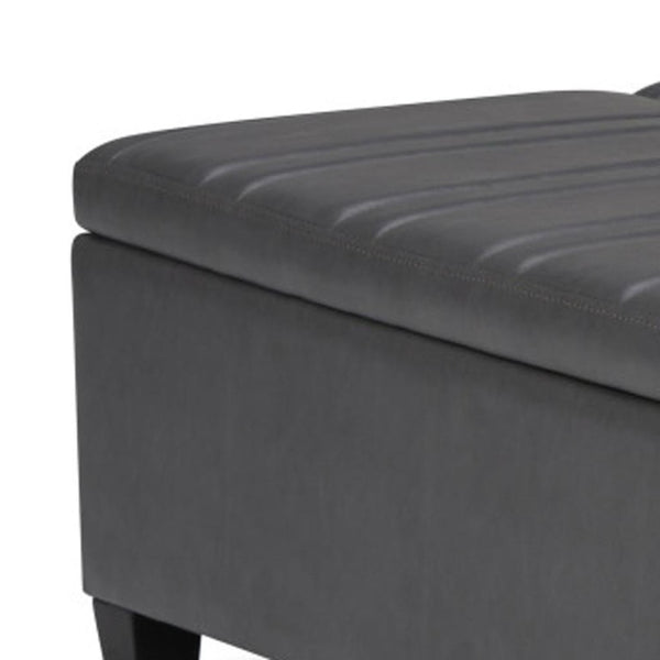 36 Inch Round Faux Leather Storage Ottoman with Stone Espresso Finish for Living Rooms