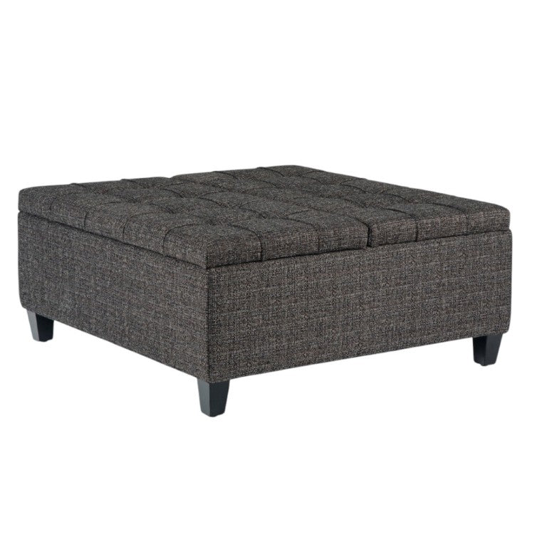 HomeRoots 36 Inch Tufted Storage Ottoman in Ebony Espresso Upholstery for Living Room Decor 641752
