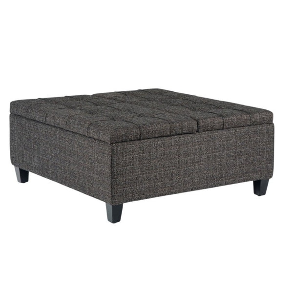 HomeRoots 36 Inch Tufted Storage Ottoman in Ebony Espresso Upholstery for Living Room Decor 641752