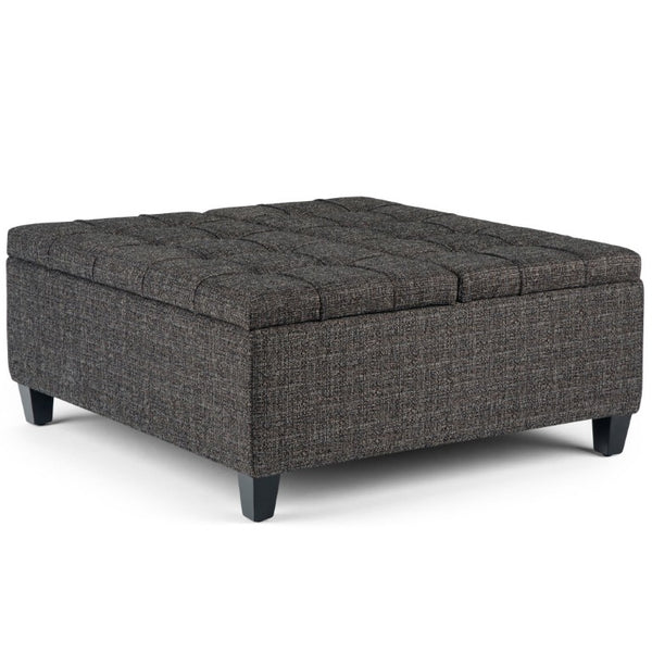 36 Inch Tufted Storage Ottoman in Ebony Espresso Upholstery for Living Room Decor