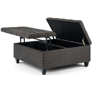 36 Inch Tufted Storage Ottoman in Ebony Espresso Upholstery for Living Room Decor