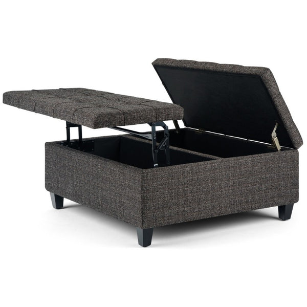 36 Inch Tufted Storage Ottoman in Ebony Espresso Upholstery for Living Room Decor