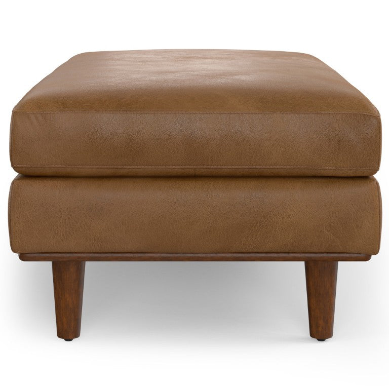 HomeRoots 49 Inch Genuine Leather Cocktail Ottoman for Modern Living Room Lounge Seating and Decor Brown 641758