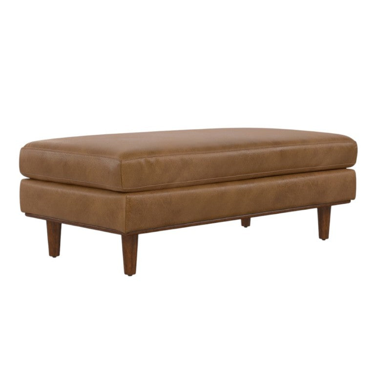 HomeRoots 49 Inch Genuine Leather Cocktail Ottoman for Modern Living Room Lounge Seating and Decor Brown 641758