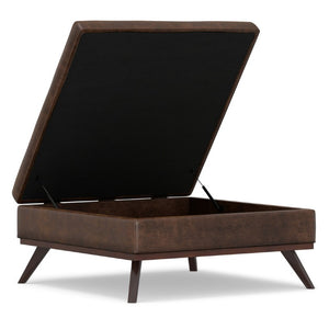 40 Inch Faux Leather Storage Ottoman Tufted Bench for Living Room in Rich Brown