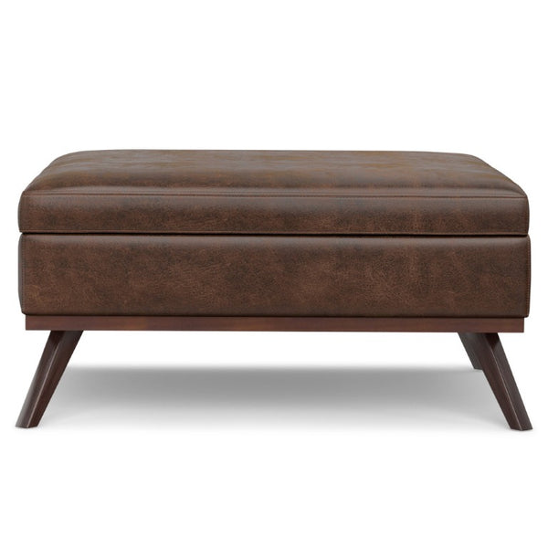 40 Inch Faux Leather Storage Ottoman Tufted Bench for Living Room in Rich Brown