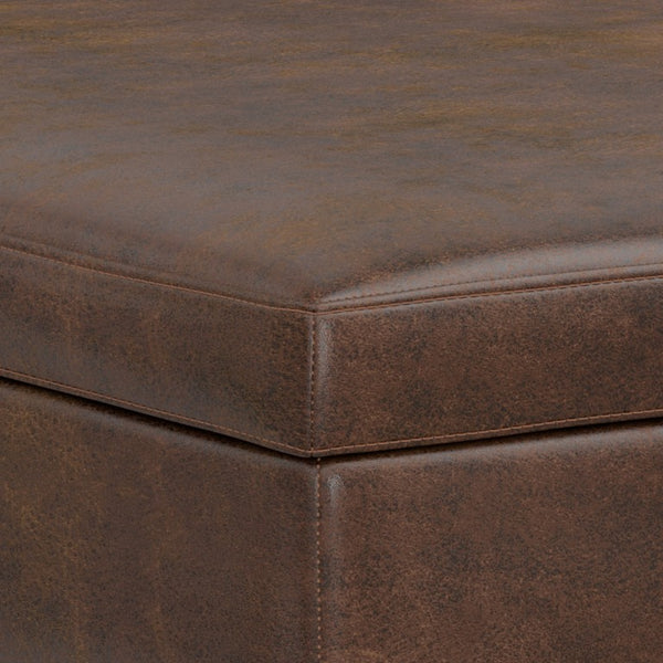40 Inch Faux Leather Storage Ottoman Tufted Bench for Living Room in Rich Brown