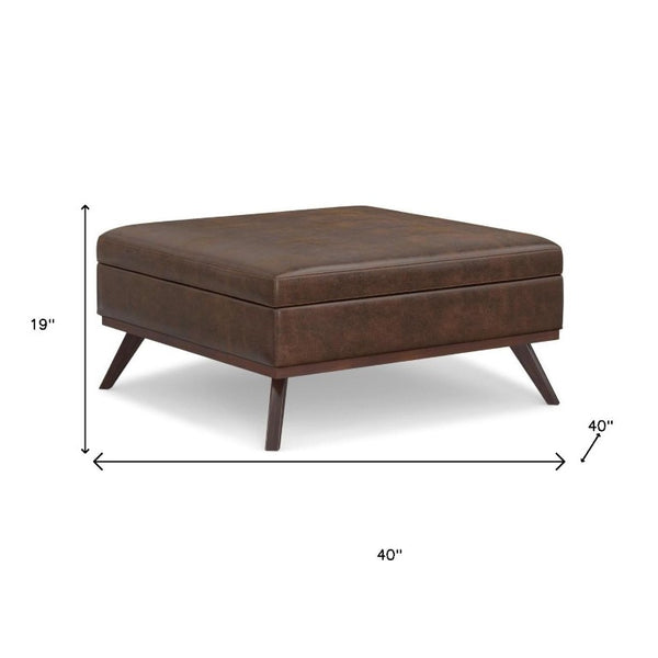 40 Inch Faux Leather Storage Ottoman Tufted Bench for Living Room in Rich Brown