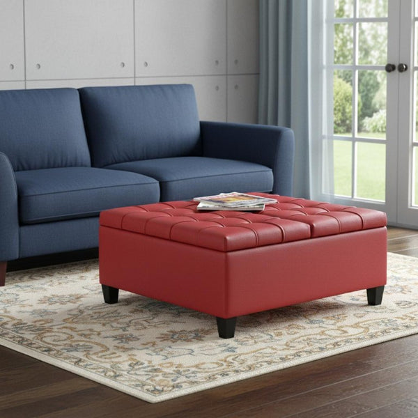 36 Inch Tufted Faux Leather Storage Ottoman Stylish Accent for Any Living Room