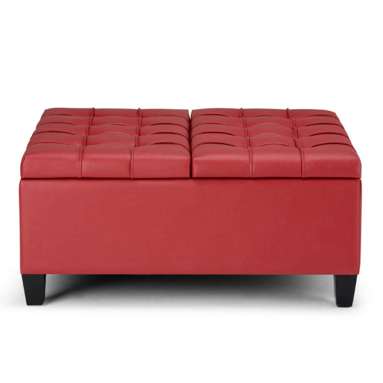 HomeRoots 36 Inch Tufted Faux Leather Storage Ottoman Stylish Accent for Any Living Room 641760