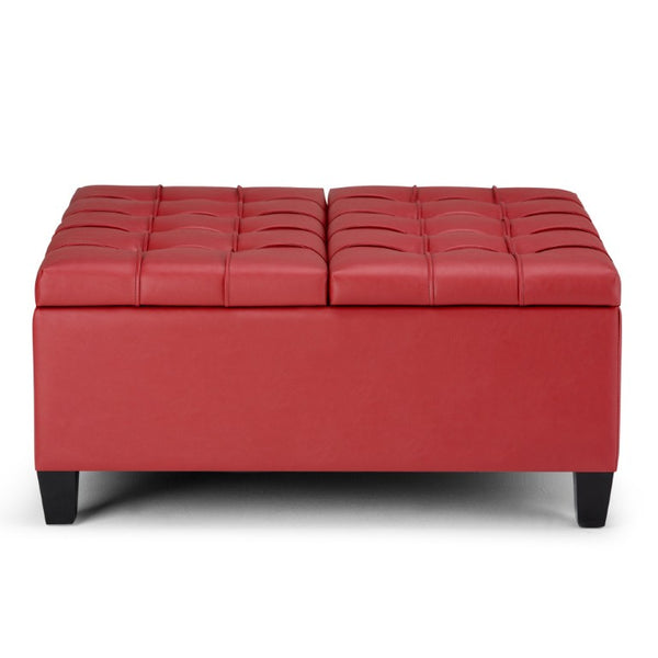 HomeRoots 36 Inch Tufted Faux Leather Storage Ottoman Stylish Accent for Any Living Room 641760