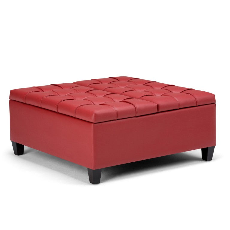 HomeRoots 36 Inch Tufted Faux Leather Storage Ottoman Stylish Accent for Any Living Room 641760