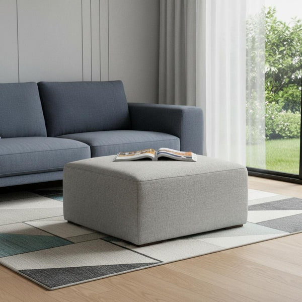 34 Inch Upholstered Fabric Cocktail Ottoman for Living Room Neutral Tone Accent Piece