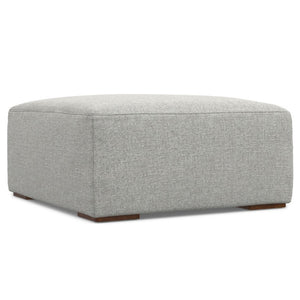 34 Inch Upholstered Fabric Cocktail Ottoman for Living Room Neutral Tone Accent Piece