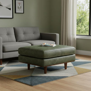 33 Inch Genuine Leather Cocktail Ottoman Elegant Living Room Accent Footrest