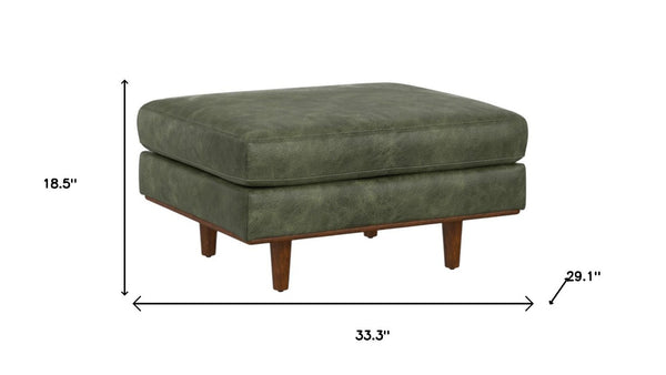 33 Inch Genuine Leather Cocktail Ottoman Elegant Living Room Accent Footrest