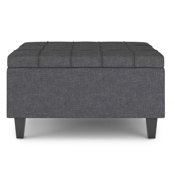 HomeRoots 34 Inch Linen Tufted Storage Ottoman Stylish Living Room Cocktail Seat in Gray 641770