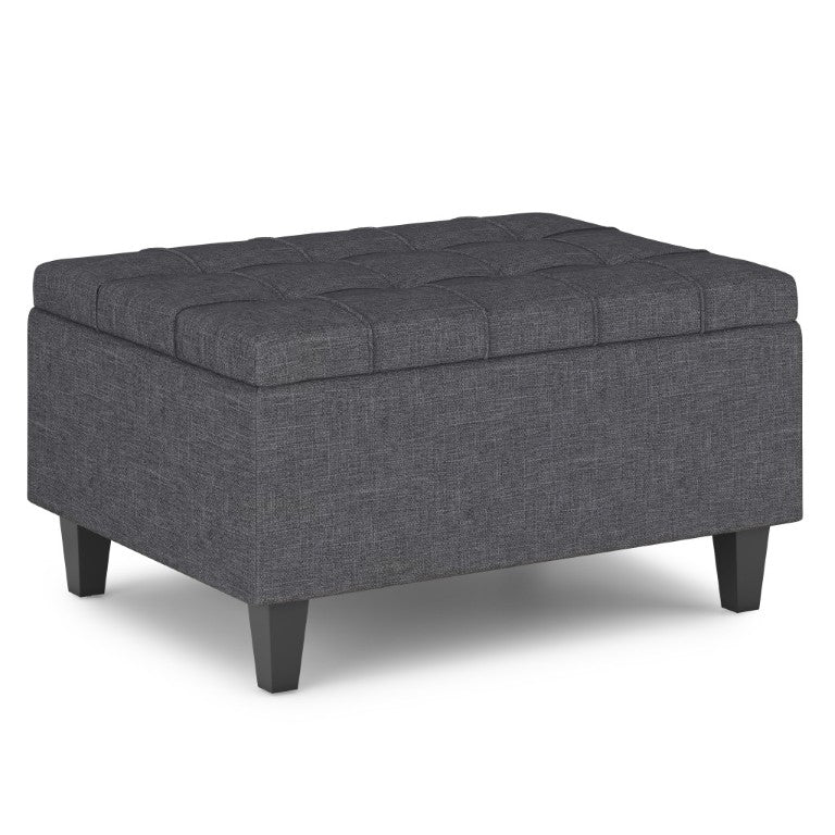 HomeRoots 34 Inch Linen Tufted Storage Ottoman Stylish Living Room Cocktail Seat in Gray 641770