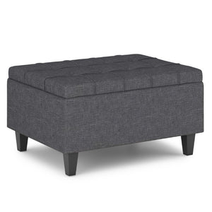 34 Inch Linen Tufted Storage Ottoman Stylish Living Room Cocktail Seat in Gray