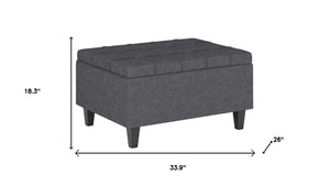 34 Inch Linen Tufted Storage Ottoman Stylish Living Room Cocktail Seat in Gray