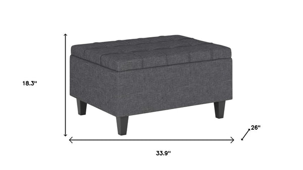 34 Inch Linen Tufted Storage Ottoman Stylish Living Room Cocktail Seat in Gray