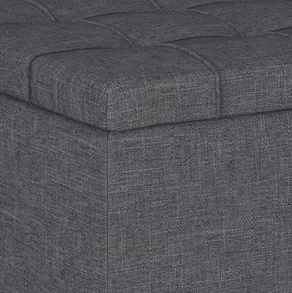 34 Inch Linen Tufted Storage Ottoman Stylish Living Room Cocktail Seat in Gray