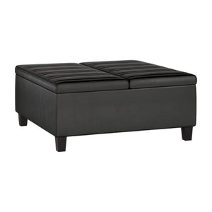 36 Inch Round Faux Leather Storage Ottoman Tufted Cocktail Footrest for Living Room Decor