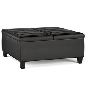 36 Inch Round Faux Leather Storage Ottoman Tufted Cocktail Footrest for Living Room Decor