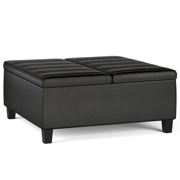 36 Inch Round Faux Leather Storage Ottoman Tufted Cocktail Footrest for Living Room Decor