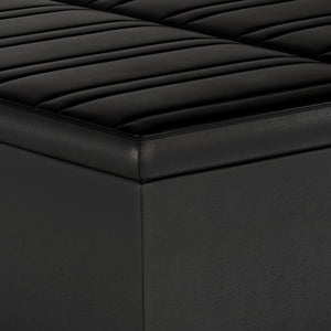 36 Inch Round Faux Leather Storage Ottoman Tufted Cocktail Footrest for Living Room Decor
