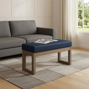 27 Inch Faux Leather Footstool Ottoman Compact Living Room Accent Rest in Navy