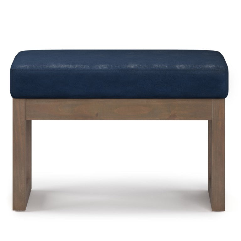 HomeRoots 27 Inch Faux Leather Footstool Ottoman Compact Living Room Accent Rest in Navy 641786