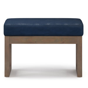 HomeRoots 27 Inch Faux Leather Footstool Ottoman Compact Living Room Accent Rest in Navy 641786
