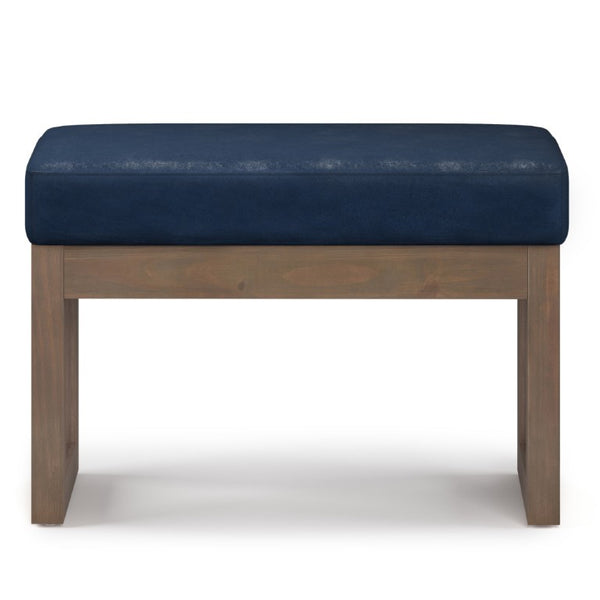 HomeRoots 27 Inch Faux Leather Footstool Ottoman Compact Living Room Accent Rest in Navy 641786