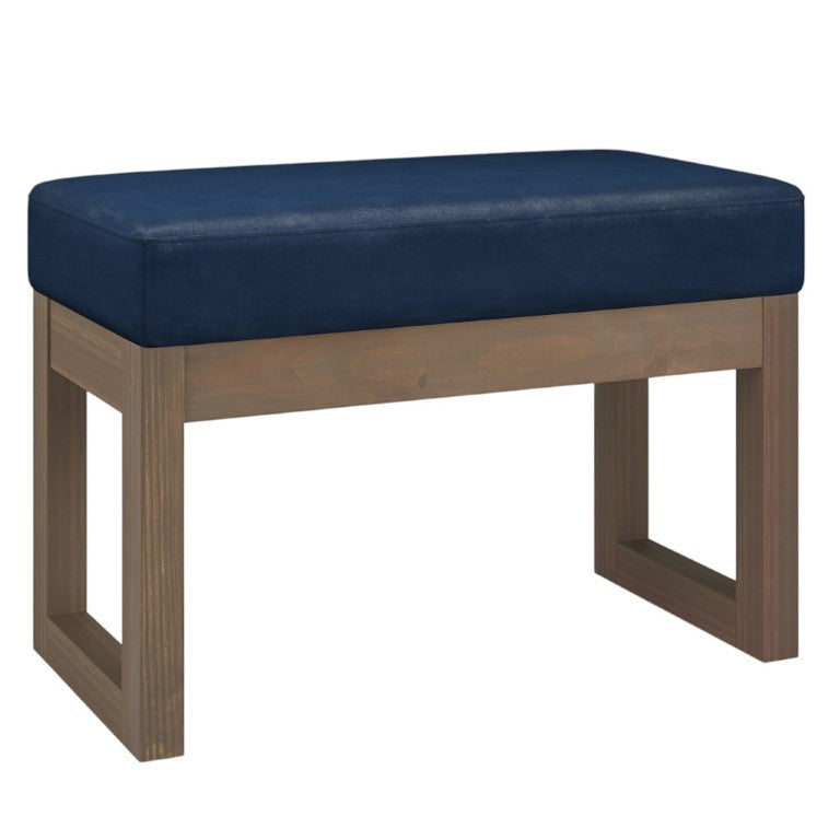 HomeRoots 27 Inch Faux Leather Footstool Ottoman Compact Living Room Accent Rest in Navy 641786
