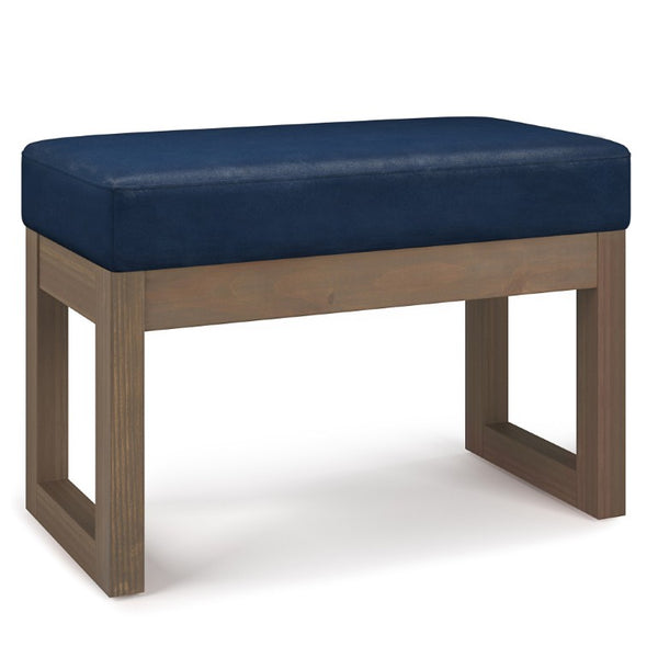 27 Inch Faux Leather Footstool Ottoman Compact Living Room Accent Rest in Navy