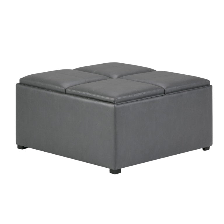 HomeRoots 35 Inch Round Faux Leather Storage Ottoman in Stone and Dark Brown Finish 641787