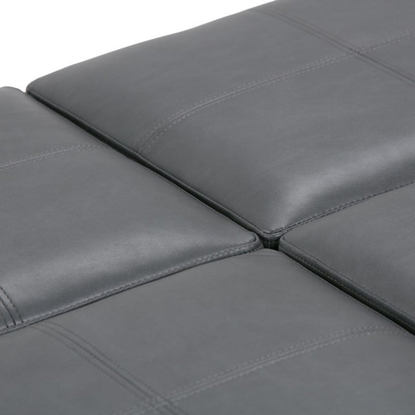 35 Inch Round Faux Leather Storage Ottoman in Stone and Dark Brown Finish