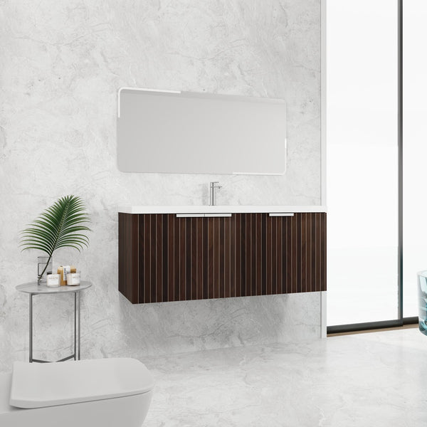 English Elm 48 Inch Silver-Brown Stripe Vanity with Resin Sink, Wall-Mounted 3-Door Storage, Soft-Close Hinges W999P206328