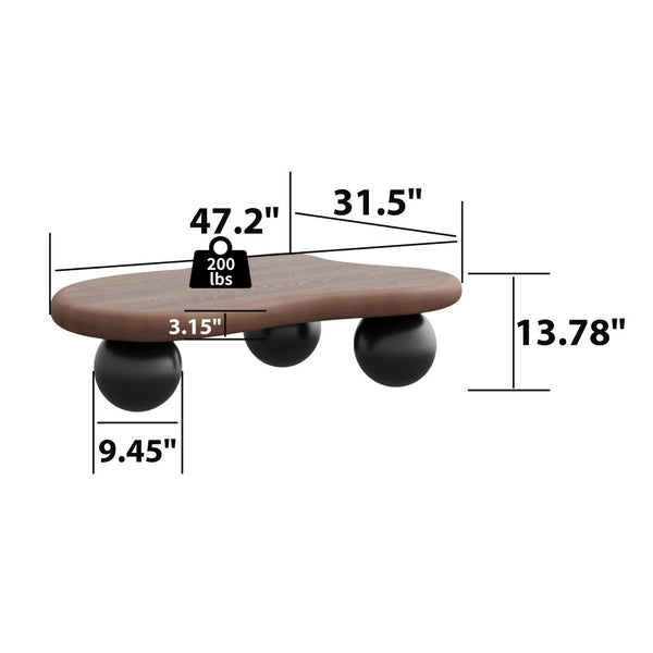 English Elm 47 Inch Organic Cloud Silhouette Coffee Table with Sculptural Ball Legs for Living Rooms Black + Dark Walnut W1435S00034