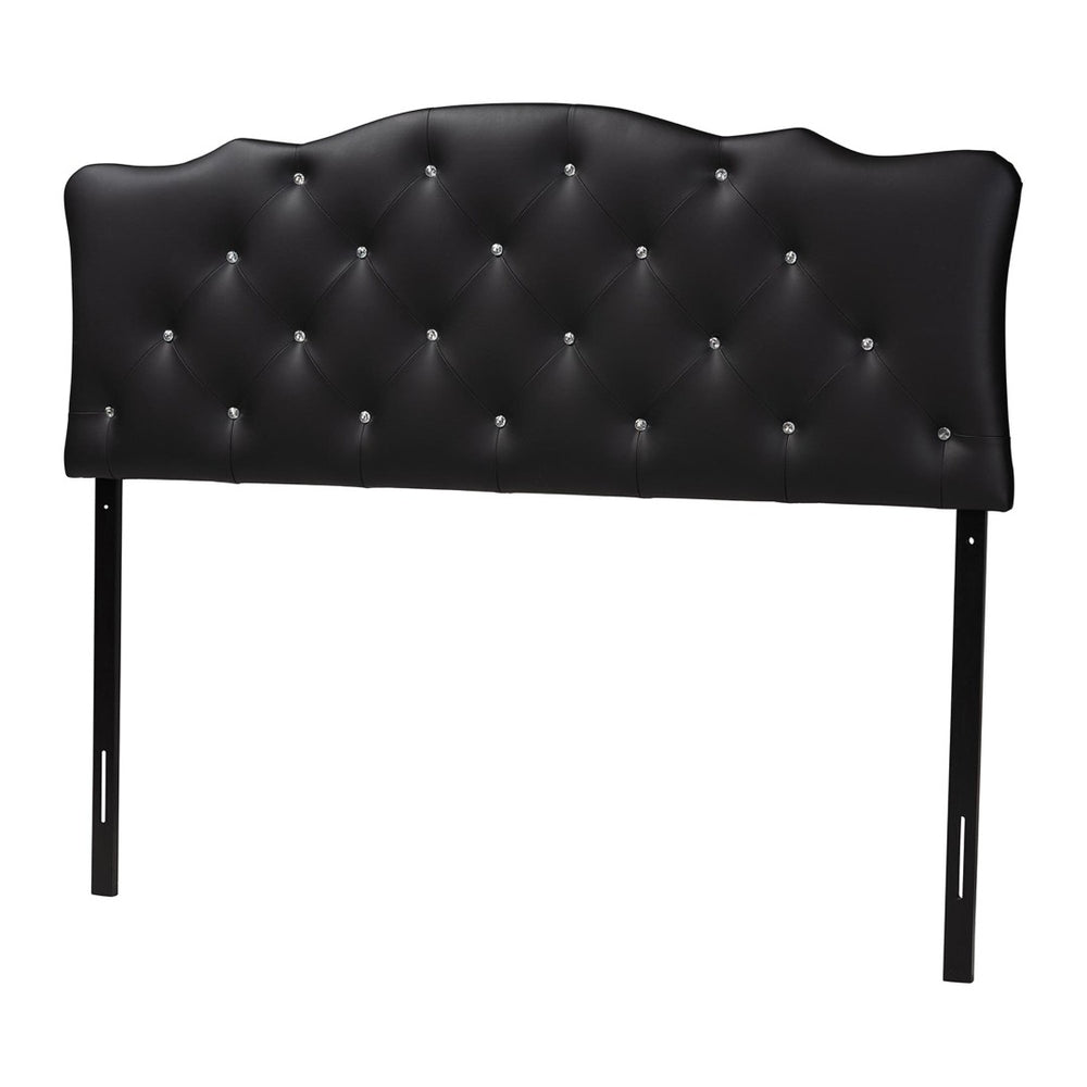Baxton Studio Baxton Studio Rita Queen Size Black Faux Leather Scalloped Headboard with Button-Tufted Elegance BBT6503-Black-Queen HB