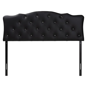 Baxton Studio Baxton Studio Rita Queen Size Black Faux Leather Scalloped Headboard with Button-Tufted Elegance BBT6503-Black-Queen HB